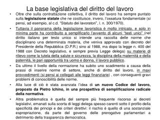 La base legislativa del diritto del lavoro