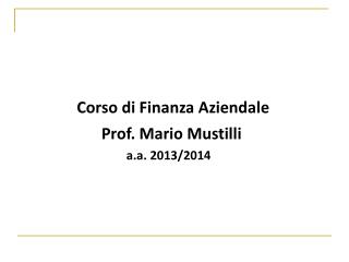 Corso di Finanza Aziendale