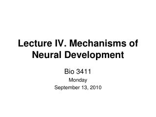 Lecture IV. Mechanisms of Neural Development