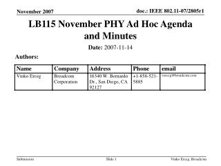 LB115 November PHY Ad Hoc Agenda and Minutes