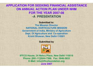 APPLICATION FOR SEEKING FINANCIAL ASSISTANCE ON ANNUAL ACTION PLAN UNDER NHM