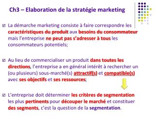 Ch3 – Elaboration de la stratégie marketing