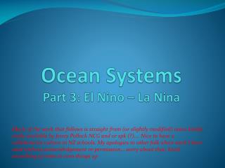 Ocean Systems Part 3: El Nino – La Nina