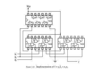 Figure 3.22 Implementation of f = x 1 x 2 + x 2 x 3