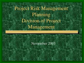 Project Risk Management Planning Division of Project Management
