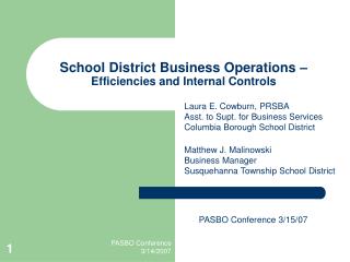 School District Business Operations – Efficiencies and Internal Controls