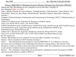 Project: IEEE P802.15 Working Group for Wireless Personal Area Networks (WPANs)