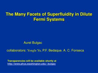 The Many Facets of Superfluidity in Dilute Fermi Systems