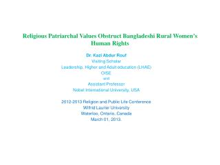 Religious Patriarchal Values Obstruct Bangladeshi Rural Women’s Human Rights