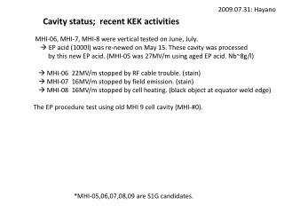 Cavity status; recent KEK activities