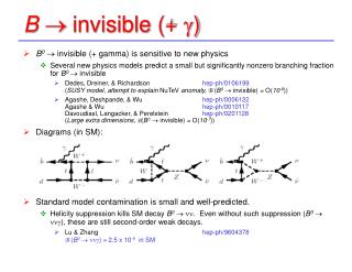 B 0  invisible (+ gamma) is sensitive to new physics
