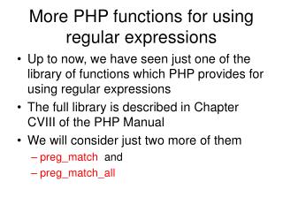 More PHP functions for using regular expressions