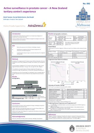 Active s urveillance in prostate c ancer - A New Zealand tertiary centre’s experience