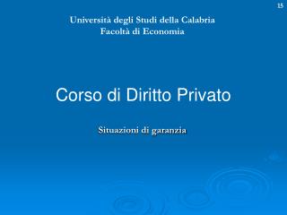 Università degli Studi della Calabria Facoltà di Economia