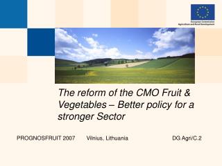 The reform of the CMO Fruit &amp; Vegetables – Better policy for a stronger Sector