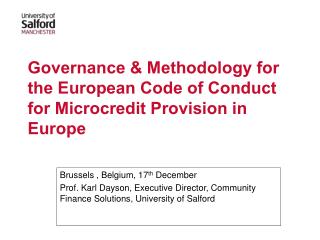 Governance &amp; Methodology for the European Code of Conduct for Microcredit Provision in Europe