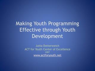 Making Youth Programming Effective through Youth Development