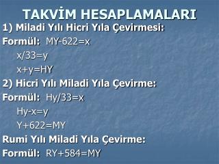 TAKVİM HESAPLAMALARI