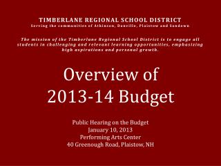 Overview of 2013-14 Budget