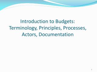 Introduction to Budgets: Terminology, Principles, Processes, Actors, Documentation