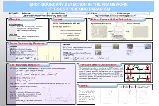 Context: MPEG Video Files (6h for SBD task) Rough Data Extraction: Motion compensation vectors