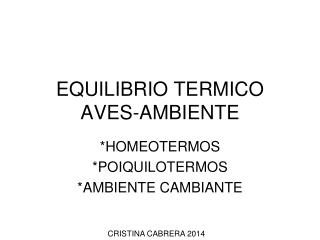 EQUILIBRIO TERMICO AVES-AMBIENTE