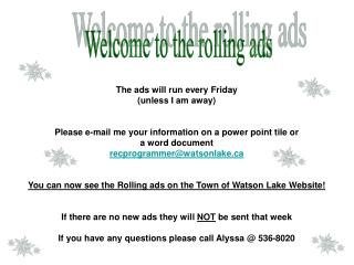 The ads will run every Friday (unless I am away)