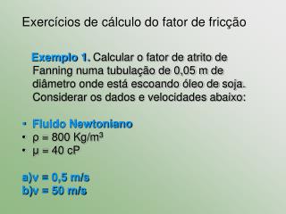 Exercícios de cálculo do fator de fricção