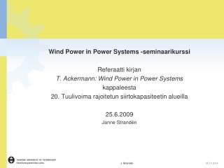 Wind Power in Power Systems -seminaarikurssi Referaatti kirjan