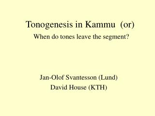Tonogenesis in Kammu (or) When do tones leave the segment?