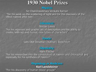 1930 Nobel Prizes