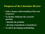 Purposes of the Literature Review