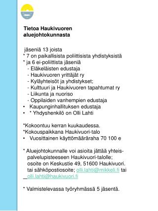 Tietoa Haukivuoren aluejohtokunnasta