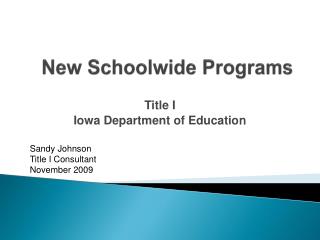 New Schoolwide Programs