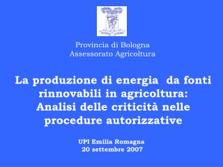 Provincia di Bologna Assessorato Agricoltura