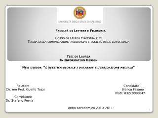 Facoltà di Lettere e Filosofia Corso di Laurea Magistrale in