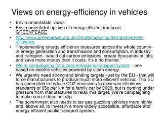 Views on energy-efficiency in vehicles