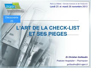 L’ART DE LA CHECK-LIST ET SES PIEGES