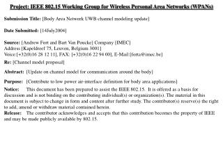 Project: IEEE 802.15 Working Group for Wireless Personal Area Networks (WPANs)