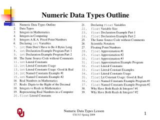 Numeric Data Types Outline