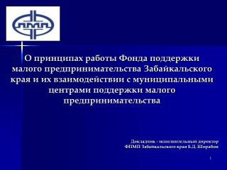 Докладчик - исполнительный директор ФПМП Забайкальского края Б.Д. Ширабон