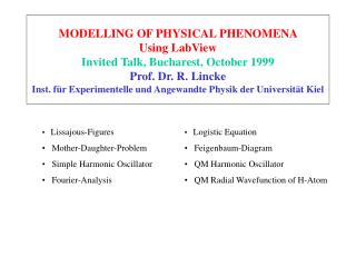 Logistic Equation Feigenbaum-Diagram QM Harmonic Oscillator