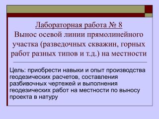 Рис. Разбивочный чертеж для выноса на местность оси прямолинейного проектируемого участка