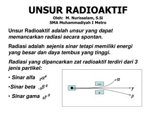 UNSUR RADIOAKTIF Oleh: M. Nurissalam, S.Si SMA Muhammadiyah I Metro