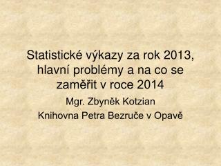 Statistické výkazy za rok 2013, hlavní problémy a na co se zaměřit v roce 2014