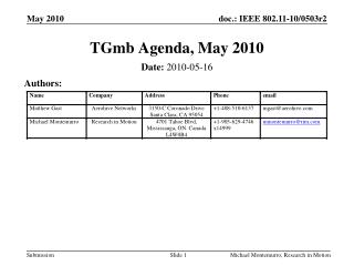 TGmb Agenda, May 2010