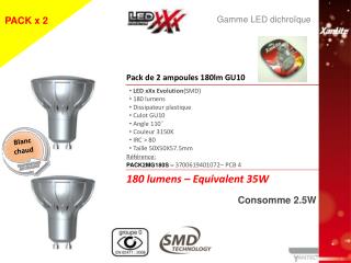 LED xXx Evolution (SMD) 180 lumens Dissipateur plastique Culot GU10 Angle 110°