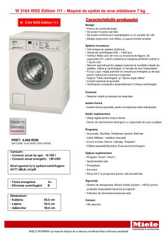 W 3164 WSS Edition 111 – Maşină de spălat de sine stătătoare 7 kg