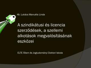 1 . Az alkotó maga valósítja meg alkotását 1.1. Szindikátusi szerződés