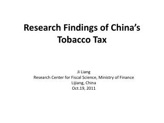 Research Findings of China’s Tobacco Tax